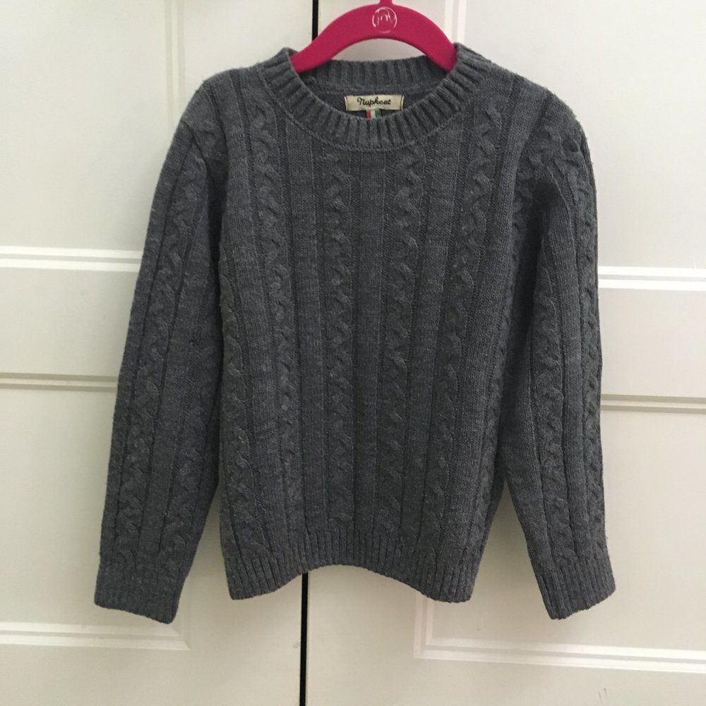 Nupkeet Boys Classic Grey Cable Knit Wool Sweater - Size 6